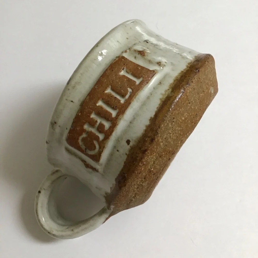 Handmade Studio Pottery Chili Bowl Handle Natural Speckled Glaze Rustic Cabin